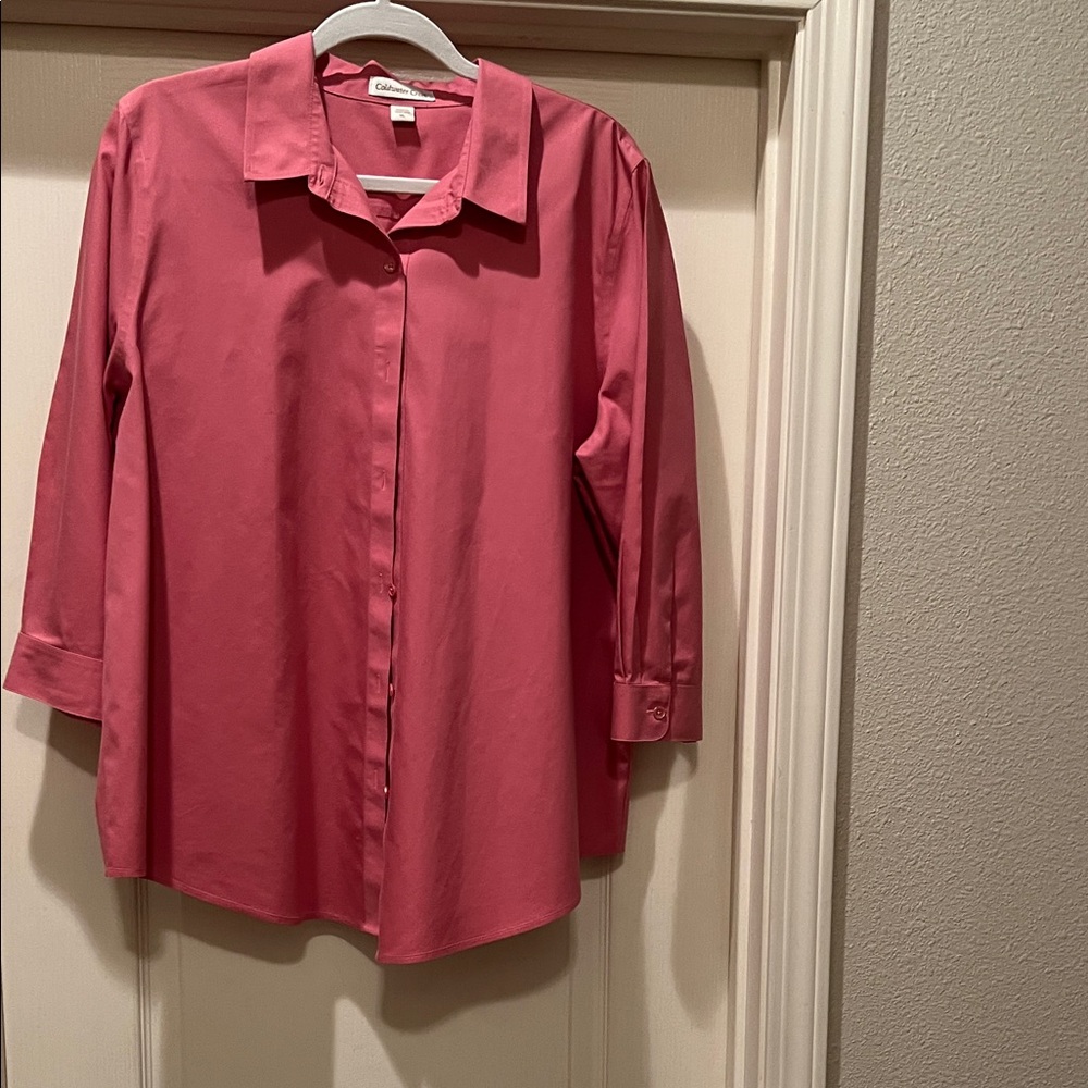 Coldwater Creek Rose Button-Up Shirt Rose Pink 3/4 sleeve Size 16